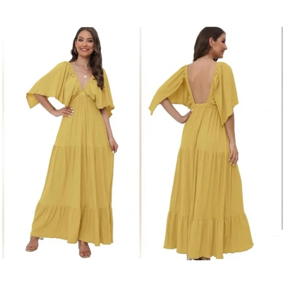 Sunnow Dresses & Skirts - SUNNOW Women's Summer Maxi Dress Flowy Loose Fit V-Neck Tiered Yellow Size M NEW